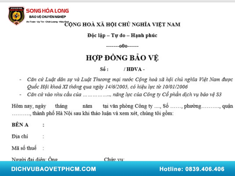 Mẫu hợp đồng nhân viên bảo vệ công ty